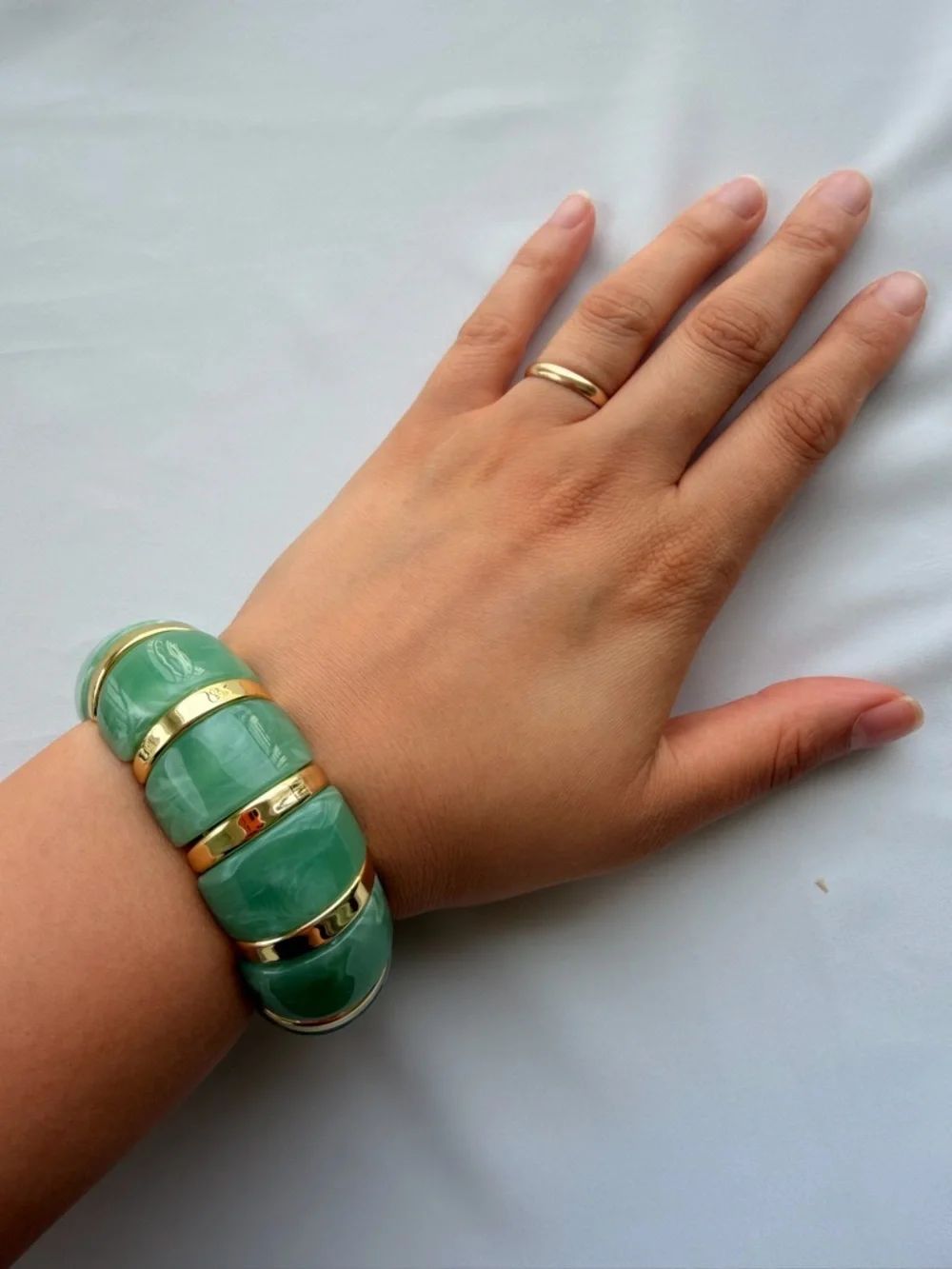 Anthropologie Seafoam Resin Bracelet with Gold Accents